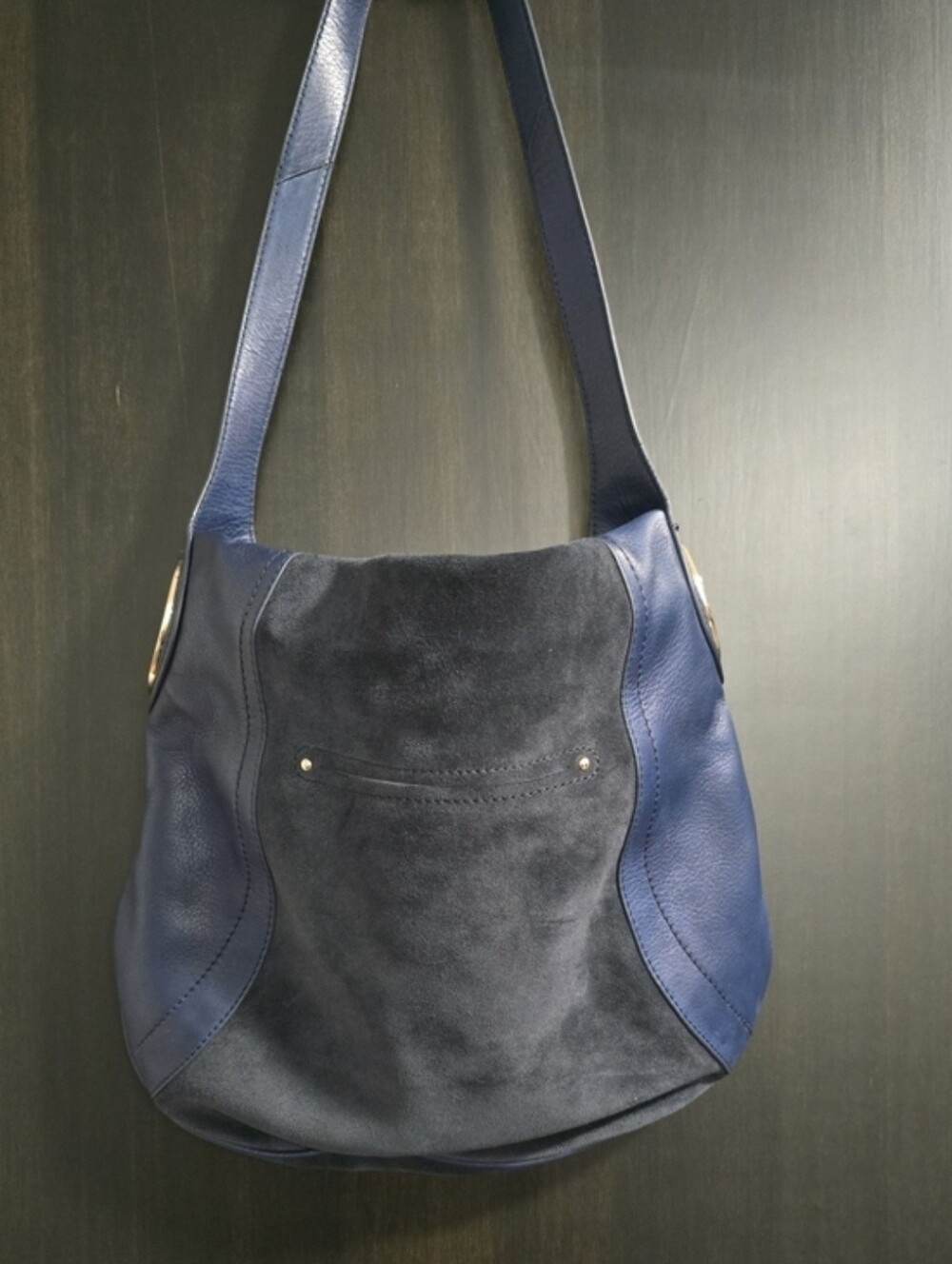 Absolutely Stunning B Makowski Navy Suede & Leather Shoulder Bag